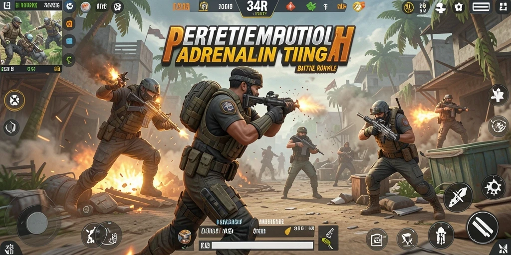 Gameplay Battle Royale yang menegangkan dan strategis di 34R.