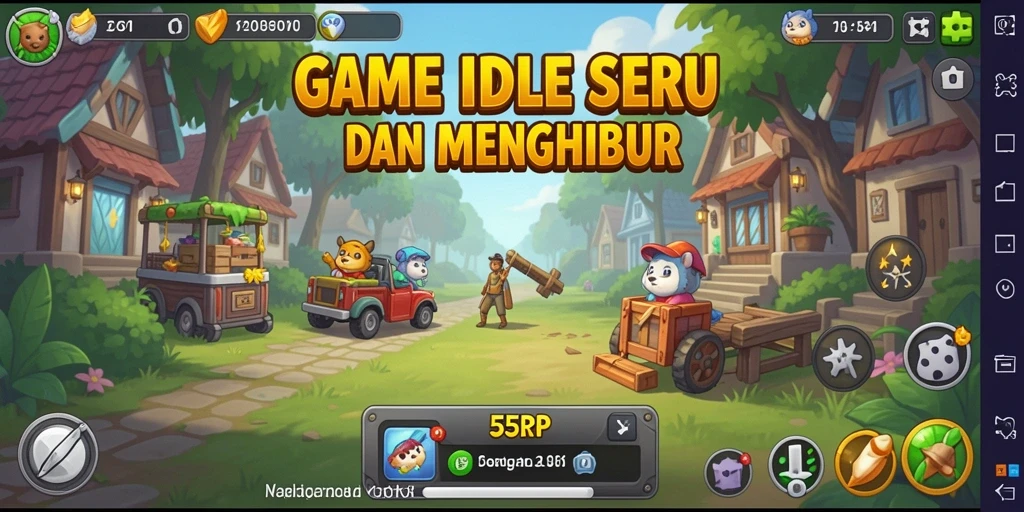 Tampilan gameplay seru di 55RP dengan mekanisme Idle yang menarik.