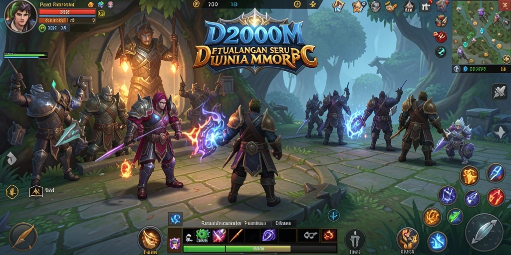 Screenshot gameplay D200M menampilkan pertempuran epik dalam dunia MMORPG.
