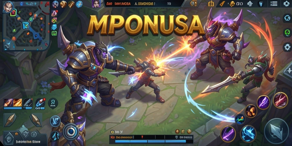 Gameplay seru dengan tim bertarung di arena MOBA.