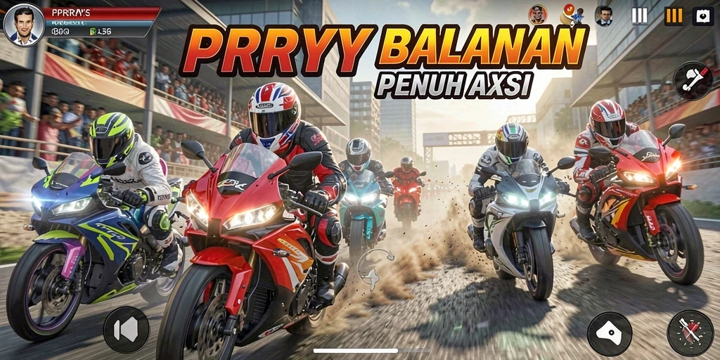 Gameplay PPRRYY dengan balapan motor yang menegangkan.