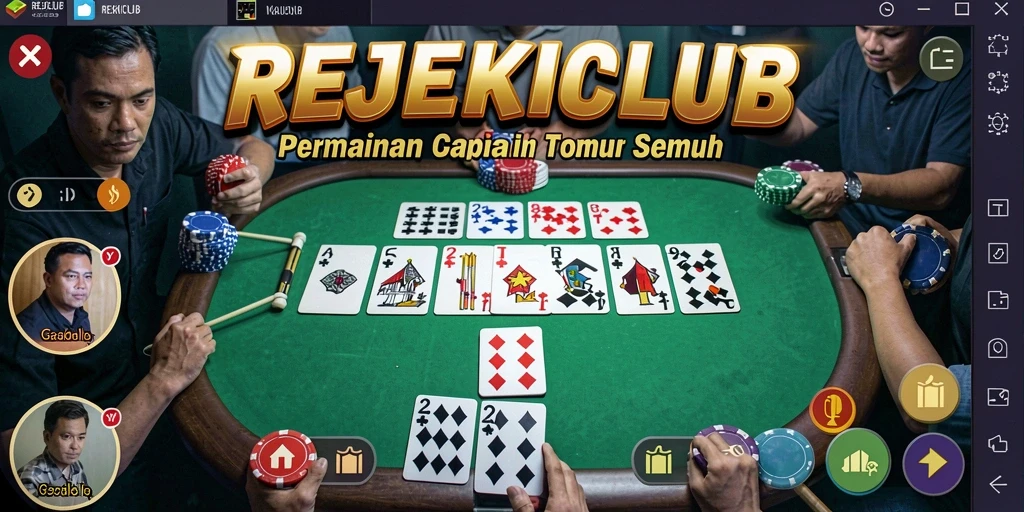 Screenshot gameplay REJEKICLUB menampilkan suasana permainan Gaple yang seru.
