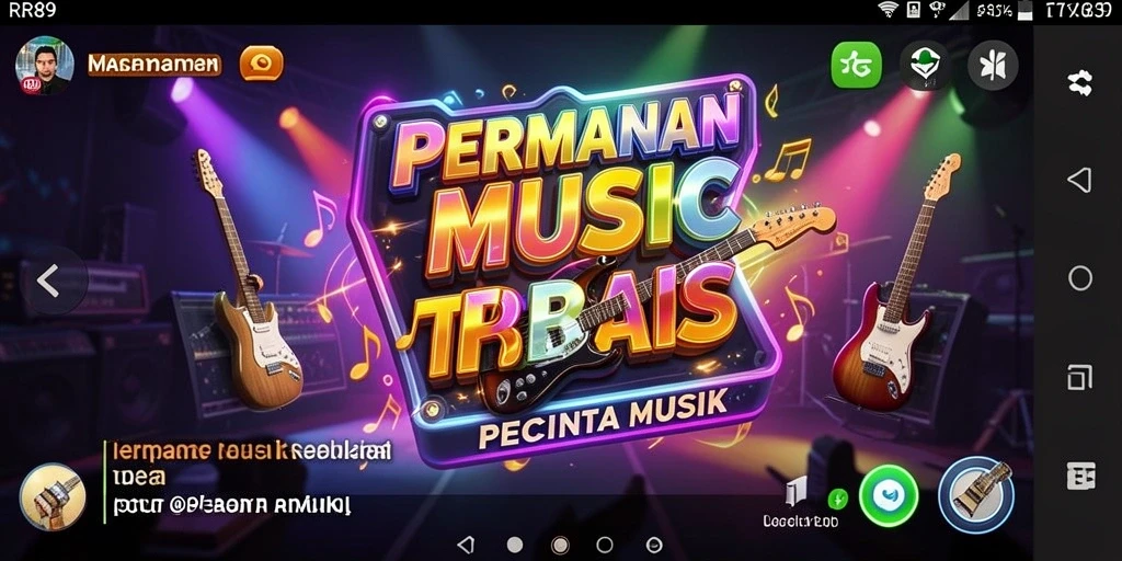 Screenshot gameplay RR89 menunjukkan pemilihan lagu yang beragam dan interaksi pengguna.