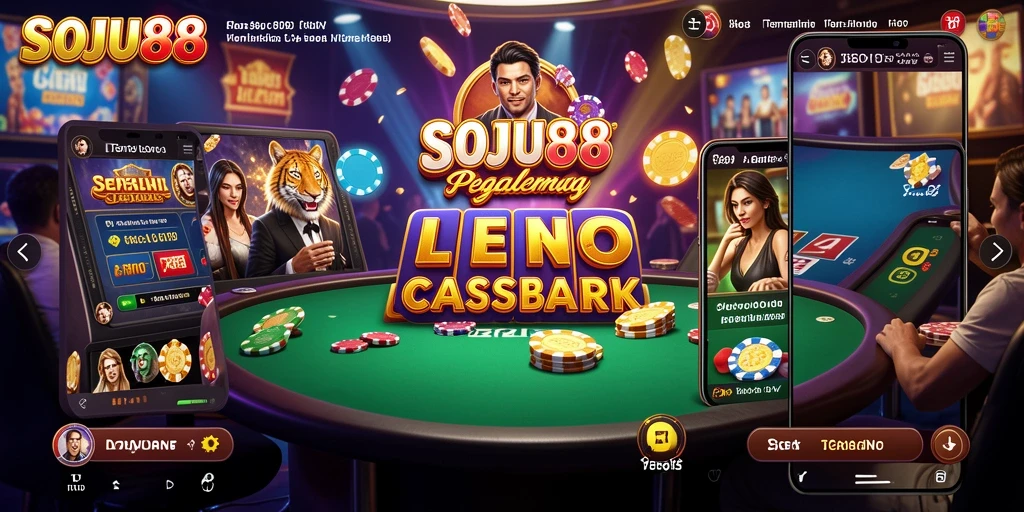 Screenshot gameplay SOJU88 menampilkan dealer kasino langsung dan pemain interaktif.