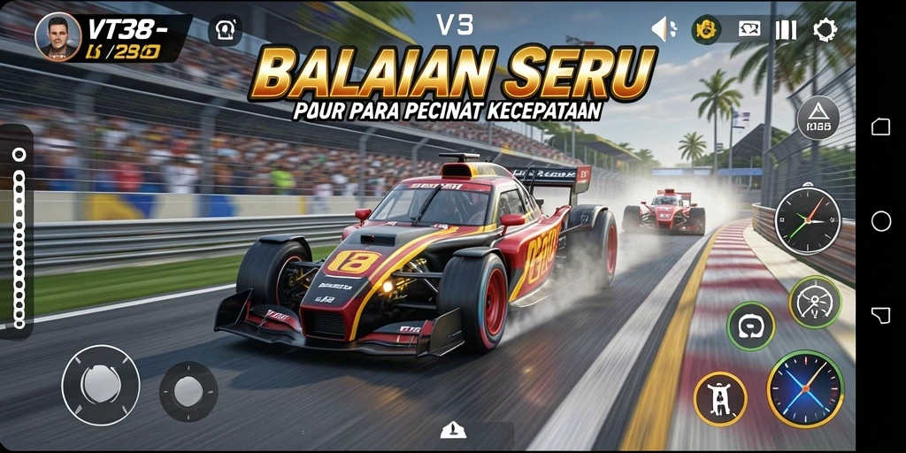Gameplay balapan yang mendebarkan di VT38.